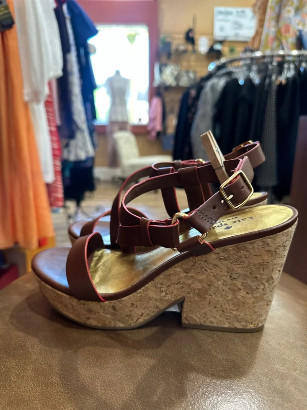 kate spade Brown Cork Wedge Sandals with Strappy Ankle Buckle size 8 - Picture 5 of 8